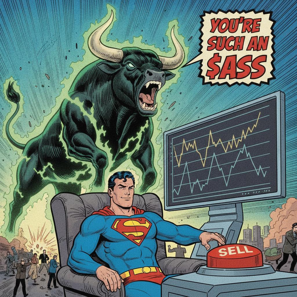 Superman watching the $ASS chart in despair